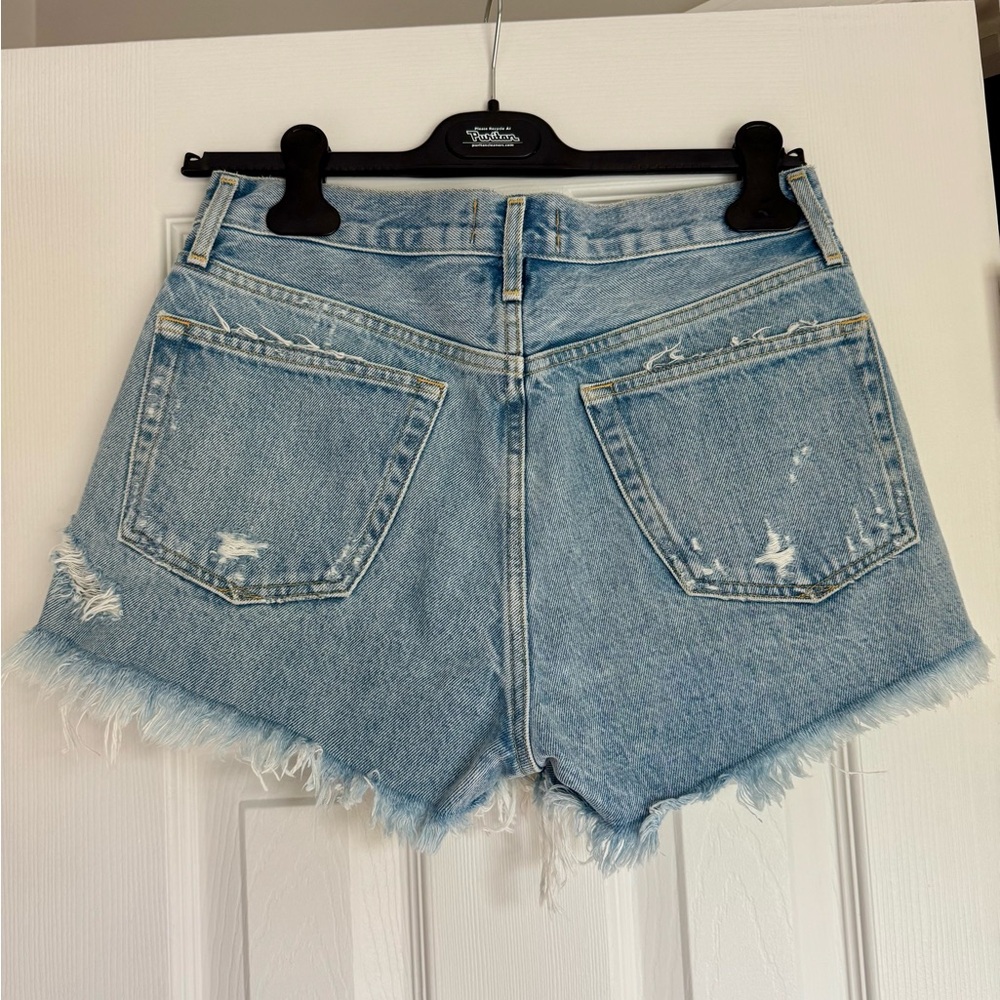 Agolde Light Blue Distressed Jean Shorts - Picture 2 of 6